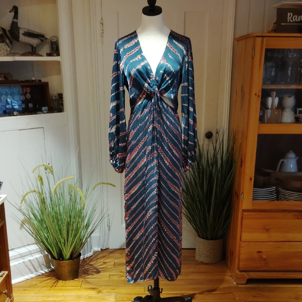 Young Fabulous & Broke "Hadi" Tie-Dye Satin Cut Out Maxi Dress